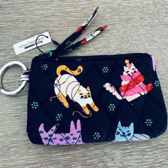 Vera Bradley Black Rainbow Cat Print Zip ID Case Holder - Picture 1 of 2